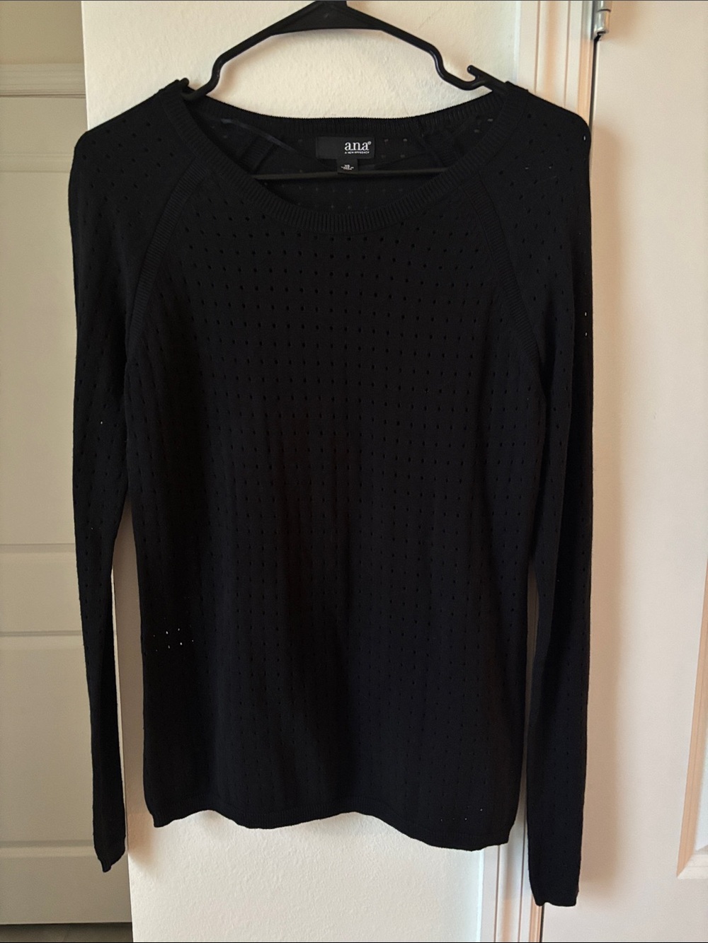 a.n.a Black Long-Sleeve Eyelet Knit Top